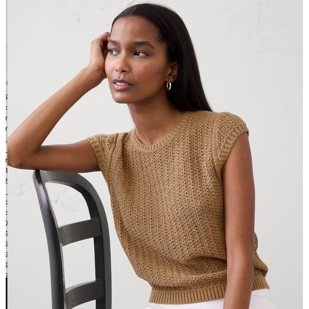 Banana Republic Cotton-Blend Textured Sweater Vest Kelp Tan Brown Large NEW